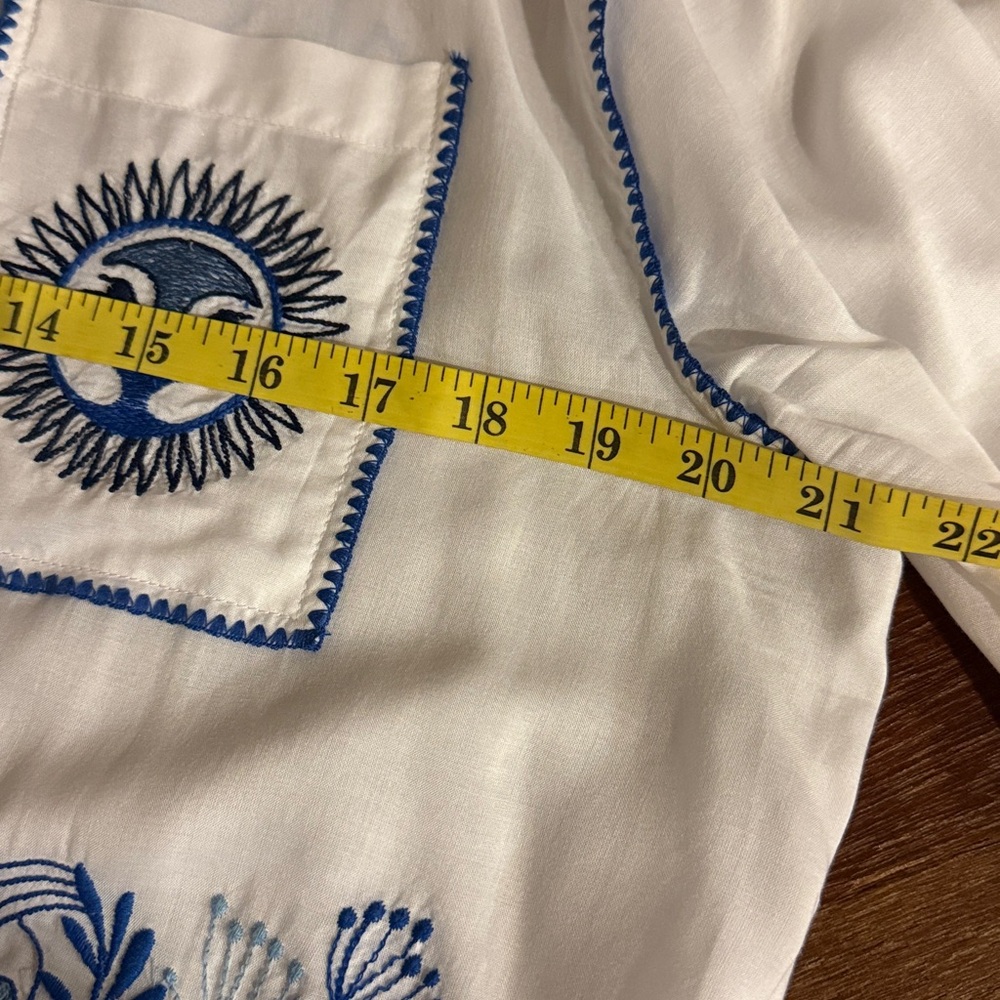 Johnny Was White Shirt with Blue Embroidery - Picture 14 of 15